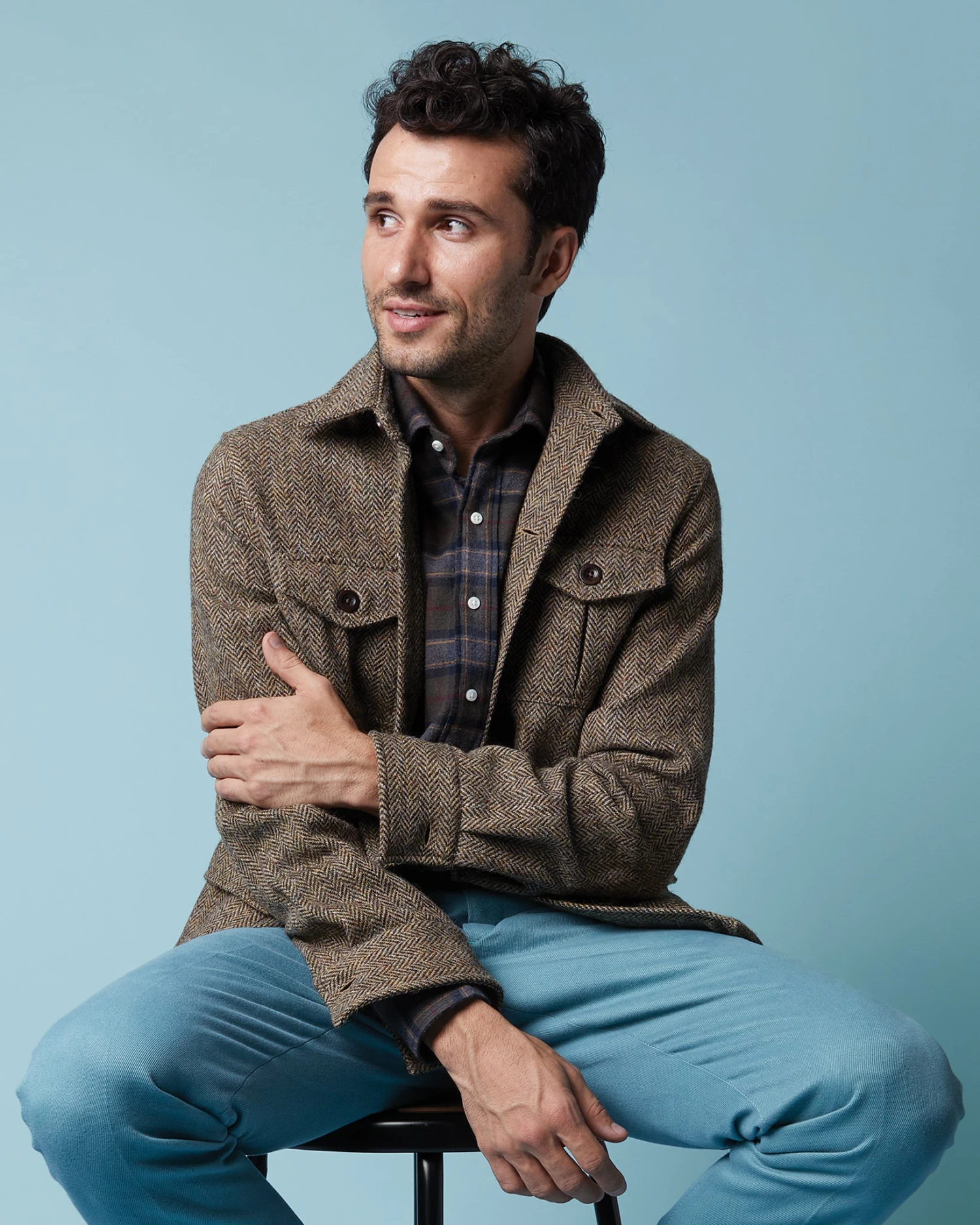 Military Jacket In Wheat/Chocolate Herringbone Harris Tweed 2 Military Jacket In Wheat/Chocolate Herringbone Harris Tweed - Image 2