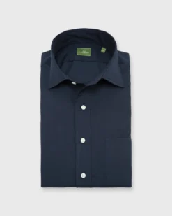 Spread Collar Sport Shirt In Navy Poplin
