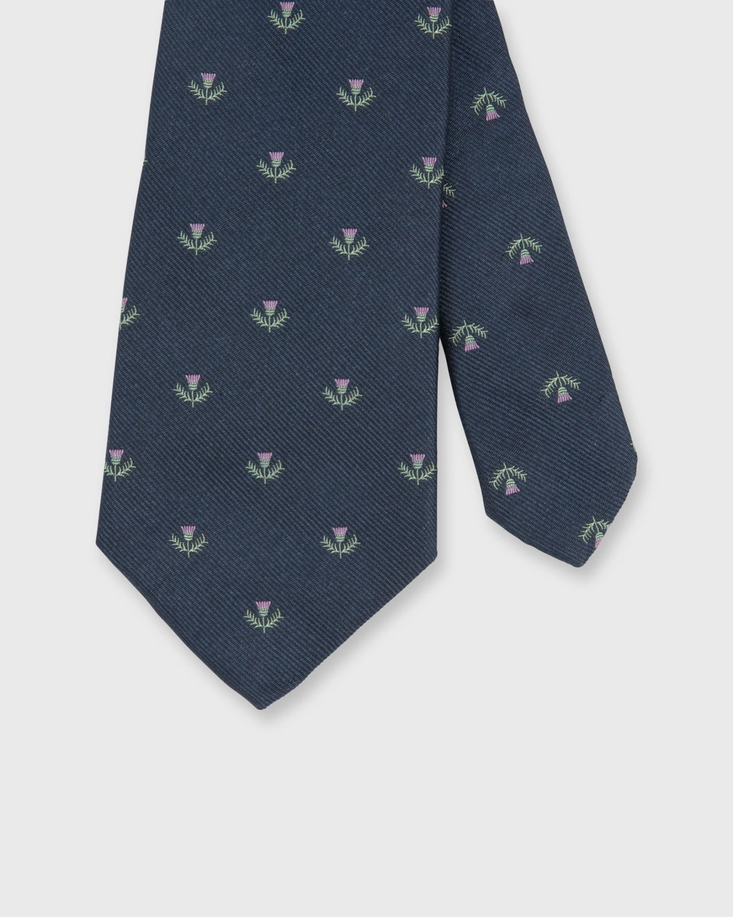 Silk Faille Club Tie In Navy/Lavender/Green Laurel 1 Silk Faille Club Tie In Navy/Lavender/Green Laurel