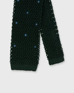 Silk Knit Tie In Hunter/French Blue Dot