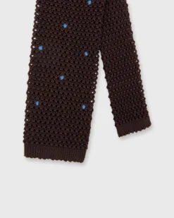 Silk Knit Tie In Chocolate/French Blue Dot