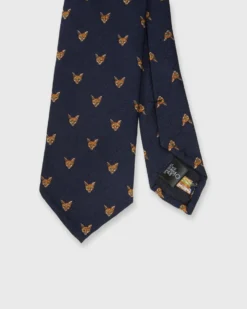 Wool Challis Club Tie In Navy Fox