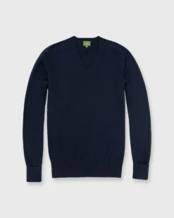 Classic V-Neck Sweater In Dark Navy Cashmere
