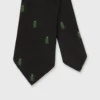Silk Woven Club Tie In Black/Green Owl