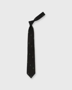 Silk Woven Club Tie In Black/Green Owl -fashion S31146 3