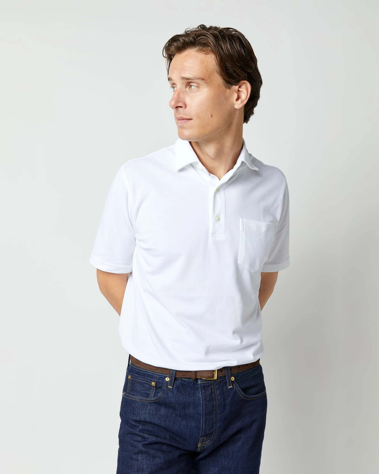 Short-Sleeved Polo In White Pima Pique 7 Short-Sleeved Polo In White Pima Pique - Image 7