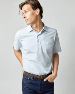 Short-Sleeved Polo In Pale Blue Pima Pique -fashion S33505 366