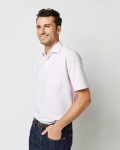 Short-Sleeved Polo In Pale Pink Pima Pique -fashion S33507 1350