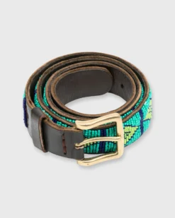 1.25" African Beaded Belt In Sea Green/Navy/Lime Diamond