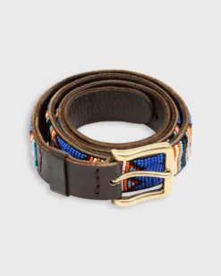 1.25" African Beaded Belt In Blue/Multi Ayo Design