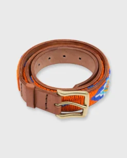 1.25" African Beaded Belt In Orange/Blue/Turquoise/White Chobe Design