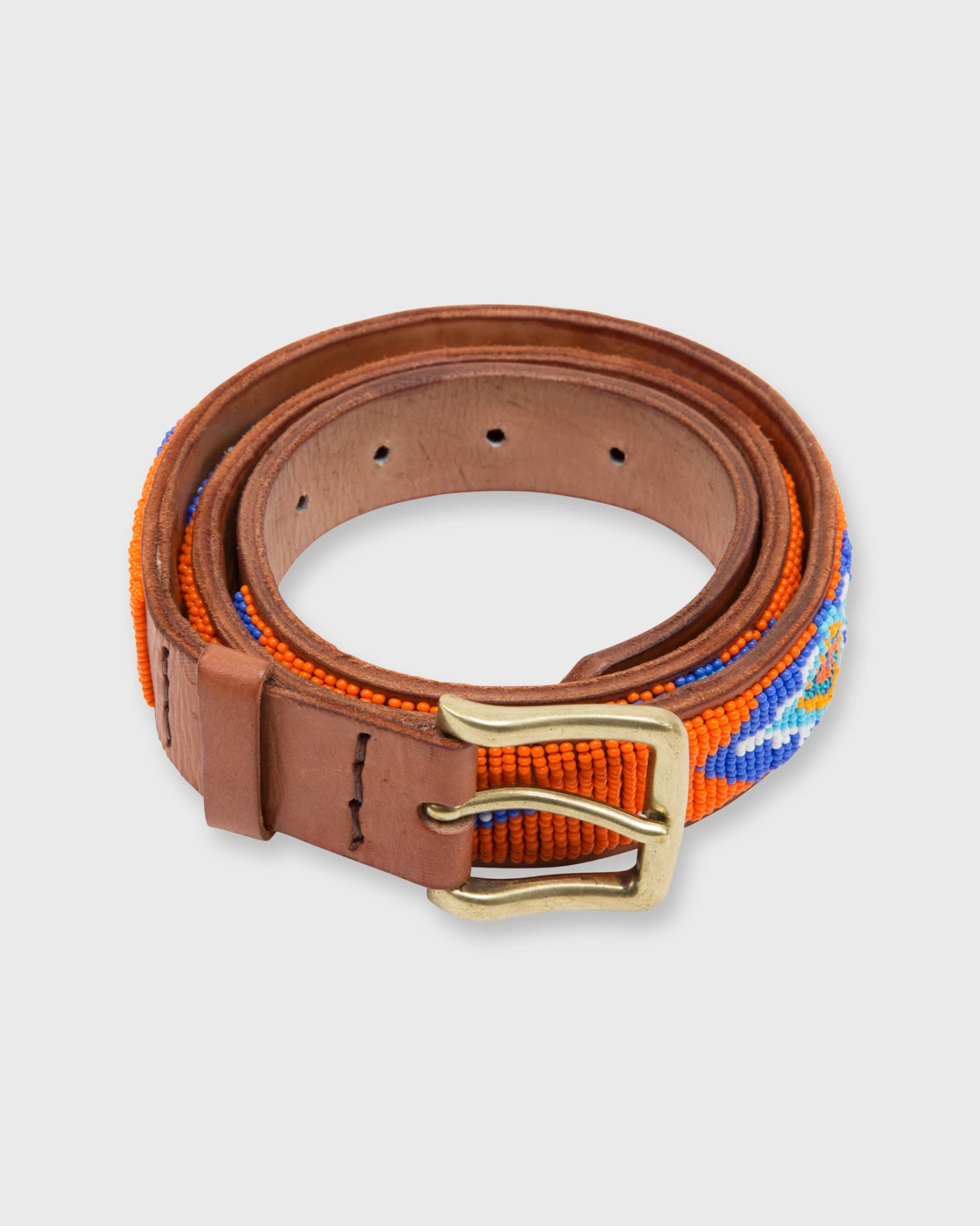 1.25" African Beaded Belt In Orange/Blue/Turquoise/White Chobe Design 1 1.25" African Beaded Belt In Orange/Blue/Turquoise/White Chobe Design