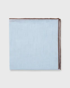 Hand-Rolled Pocket Square In Sky Cotolino/Brown Edge