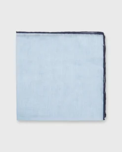 Hand-Rolled Pocket Square In Sky Cotolino/Navy Edge