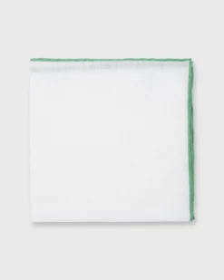 Hand-Rolled Pocket Square In White Cotolino/Light Green Edge