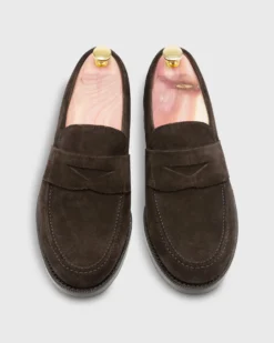 Italian Penny Loafer In Chocolate Suede