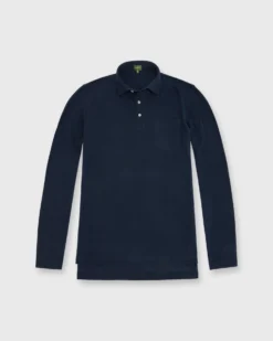Long-Sleeved Polo In Navy Pima Pique