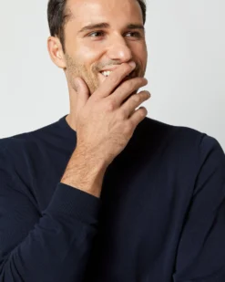 Crewneck Sweater In Navy Cotton 15 Crewneck Sweater In Navy Cotton -fashion S48620 5725