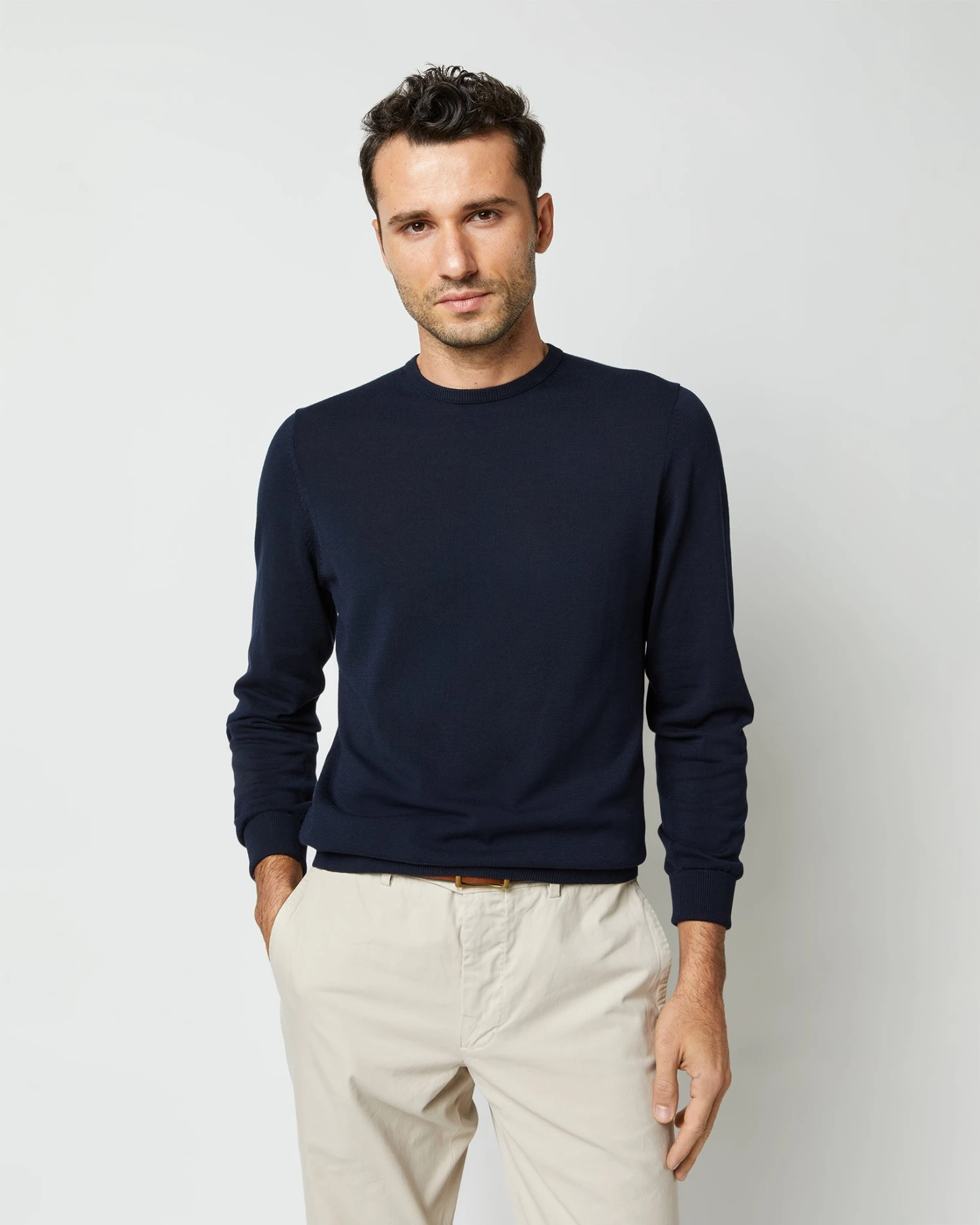 Crewneck Sweater In Navy Cotton 2 Crewneck Sweater In Navy Cotton - Image 2