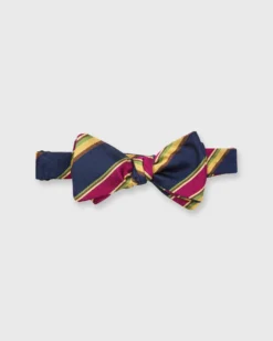 Silk Woven Bow Tie In Navy/Magenta/Yellow Tuckahoe Stripes