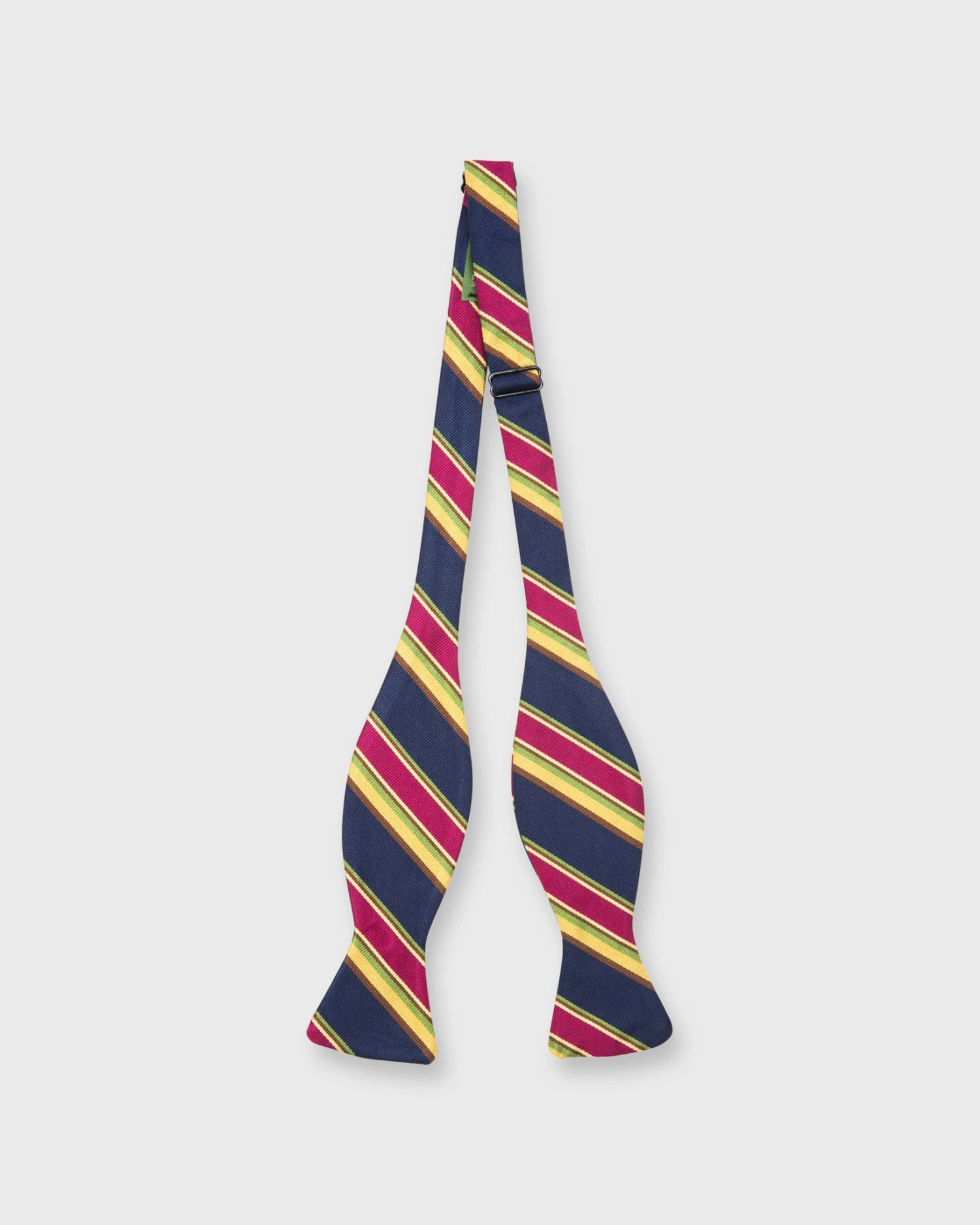 Silk Woven Bow Tie In Navy/Magenta/Yellow Tuckahoe Stripes 2 Silk Woven Bow Tie In Navy/Magenta/Yellow Tuckahoe Stripes - Image 2