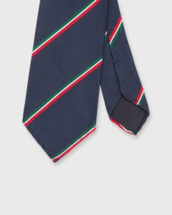 Silk Repp Tie In Navy/Red/White/Green Stripe