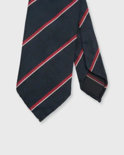 Silk Repp Tie In Midnight/Red/White Stripe