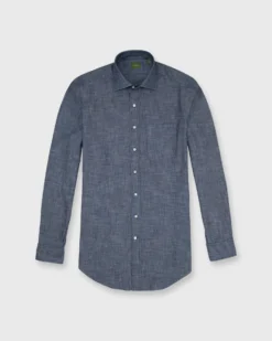 Otto Handmade Sport Shirt In Medium Washed Indigo Chambray -fashion S51011 3