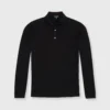 Long-Sleeved Rally Polo Sweater In Black Cotton