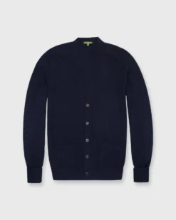 Classic V-Neck Cardigan In Navy Cashmere