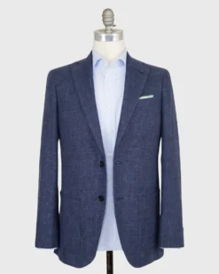 Kincaid No. 2 Jacket In Blue Mix Linen/Wool Hopsack -fashion S53984 1
