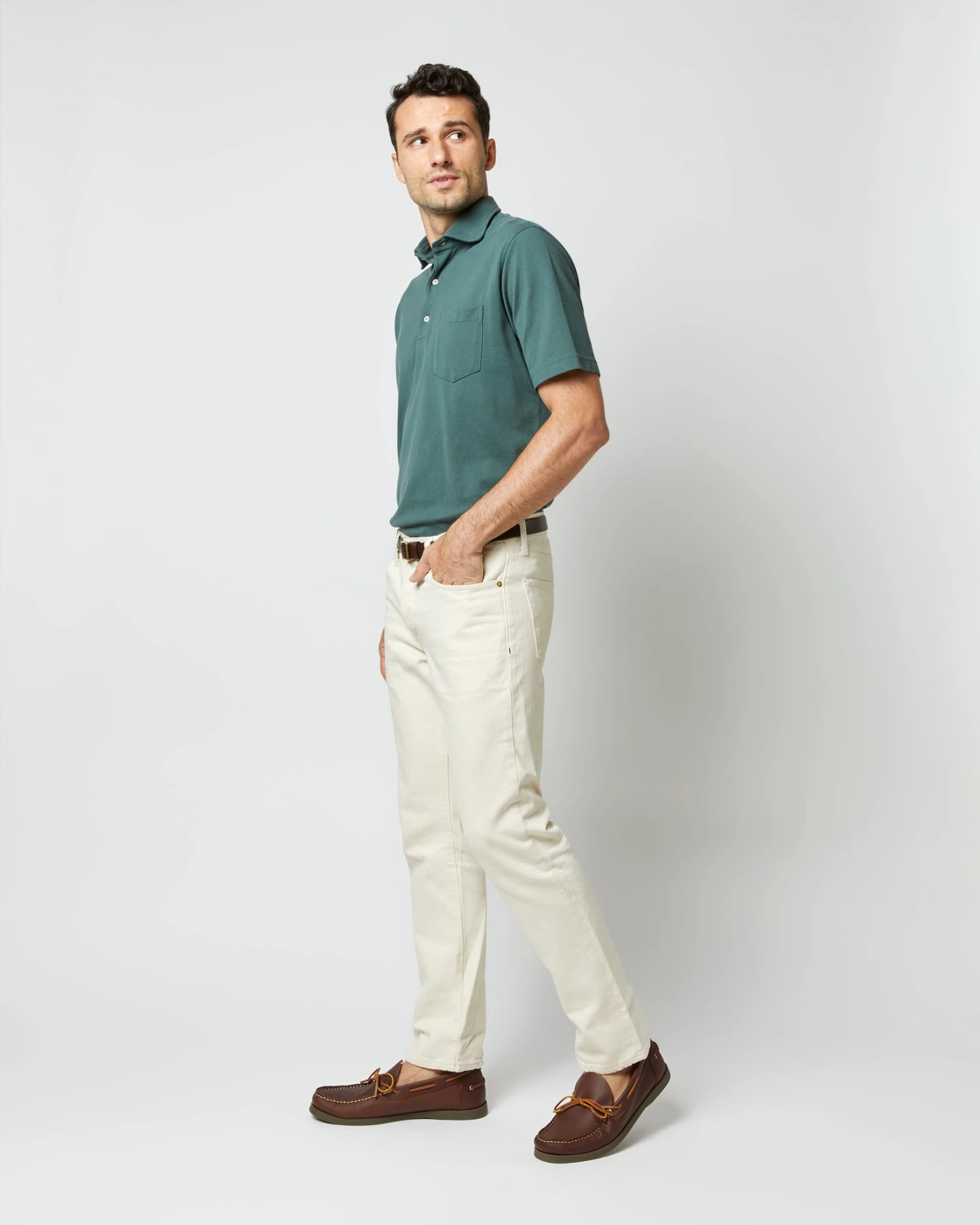 Short-Sleeved Polo In Dark Spruce Pima Pique 3 Short-Sleeved Polo In Dark Spruce Pima Pique - Image 3