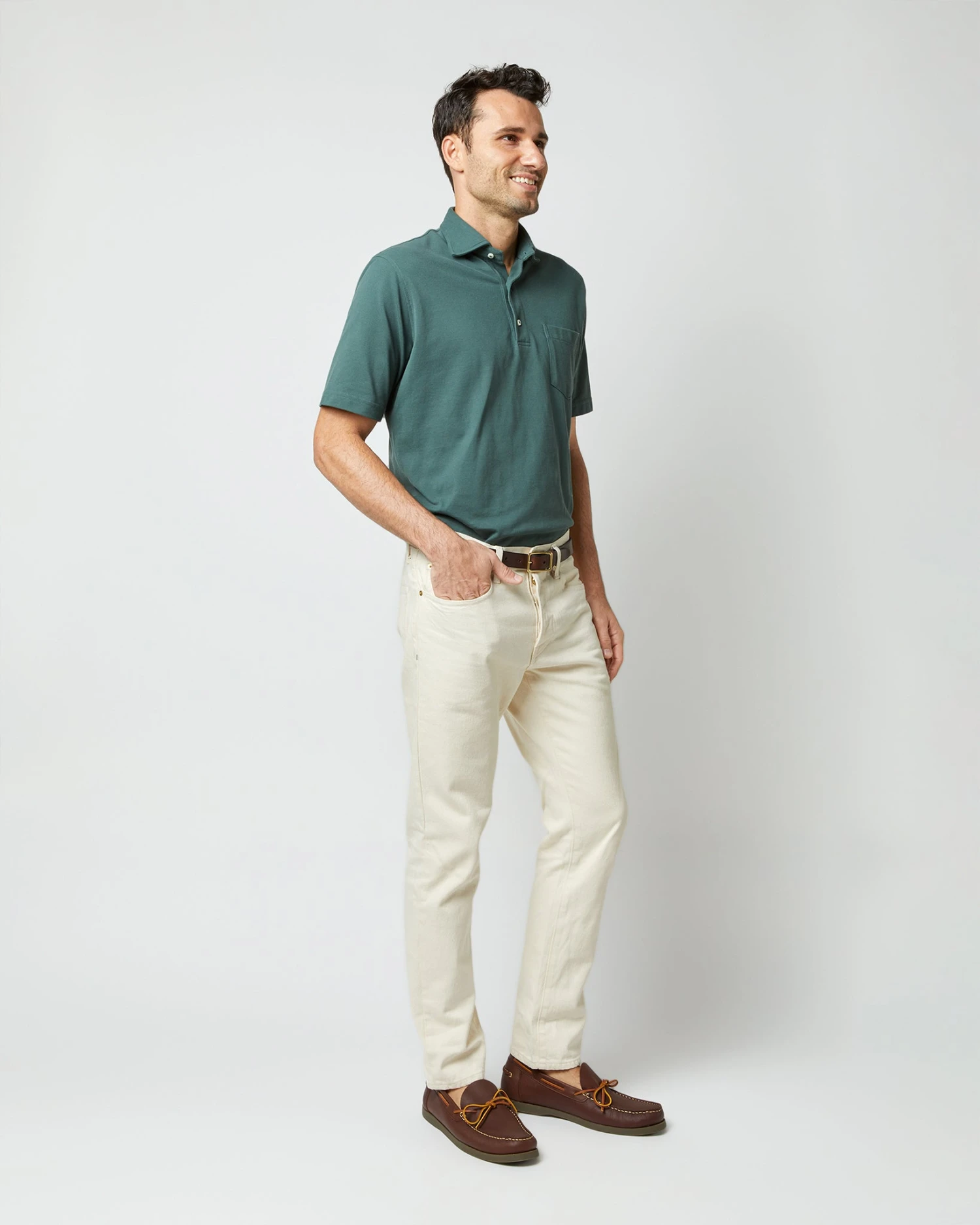 Short-Sleeved Polo In Dark Spruce Pima Pique 4 Short-Sleeved Polo In Dark Spruce Pima Pique - Image 4
