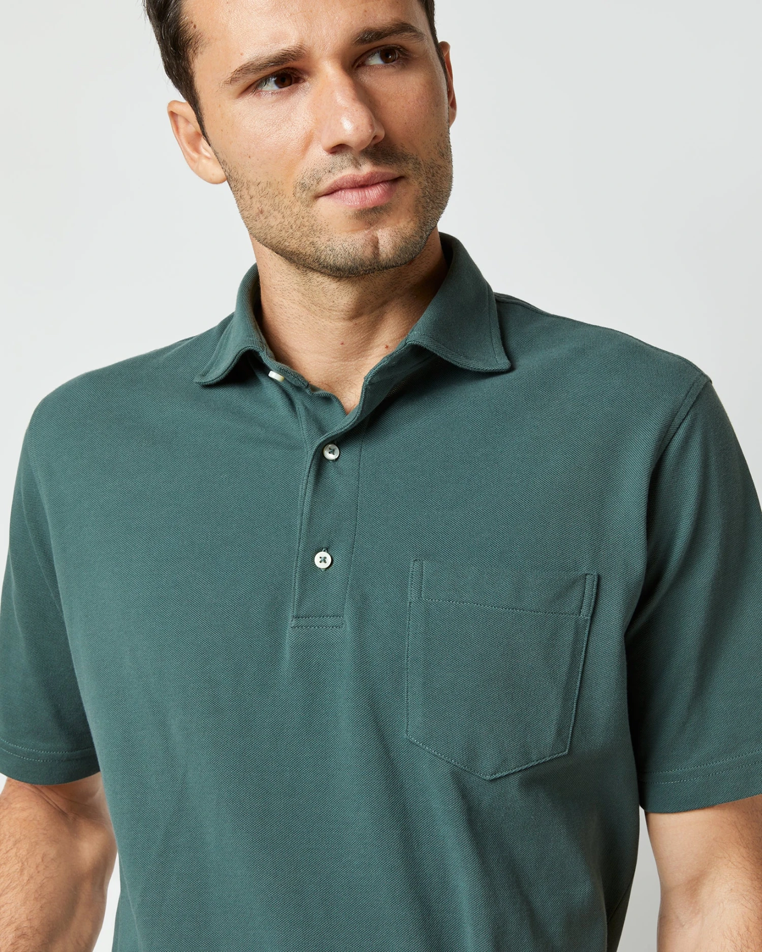 Short-Sleeved Polo In Dark Spruce Pima Pique 7 Short-Sleeved Polo In Dark Spruce Pima Pique - Image 7