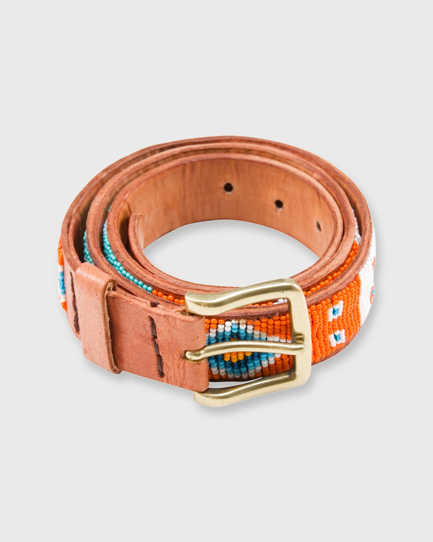 1.25" African Beaded Belt In Sea Green/Orange Kuma Design 1 1.25" African Beaded Belt In Sea Green/Orange Kuma Design