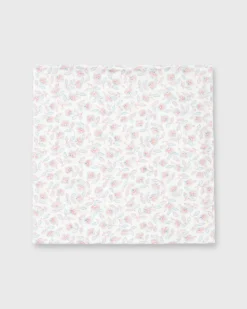 Cotton Print Pocket Square In Bone/Cranberry Floral Dot