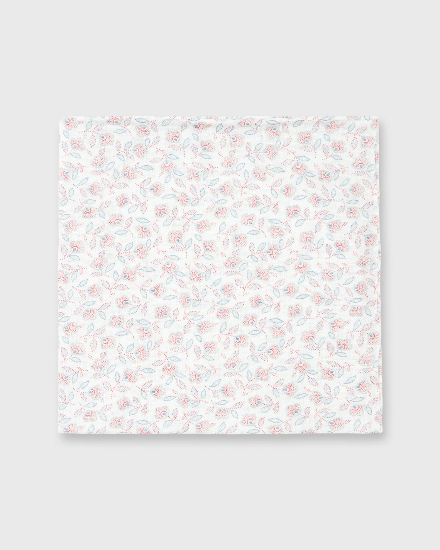 Cotton Print Pocket Square In Bone/Cranberry Floral Dot 1 Cotton Print Pocket Square In Bone/Cranberry Floral Dot