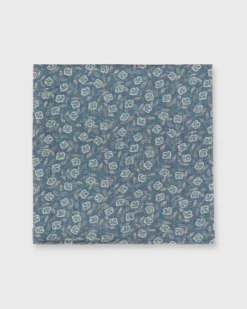 Cotton Print Pocket Square In Slate/Mint Floral Dot