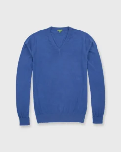 Fine-Gauge V-Neck Sweater In Serge Blue Cashmere