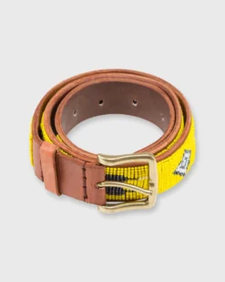 1.25" African Beaded Belt In Yellow Multi Feather Design