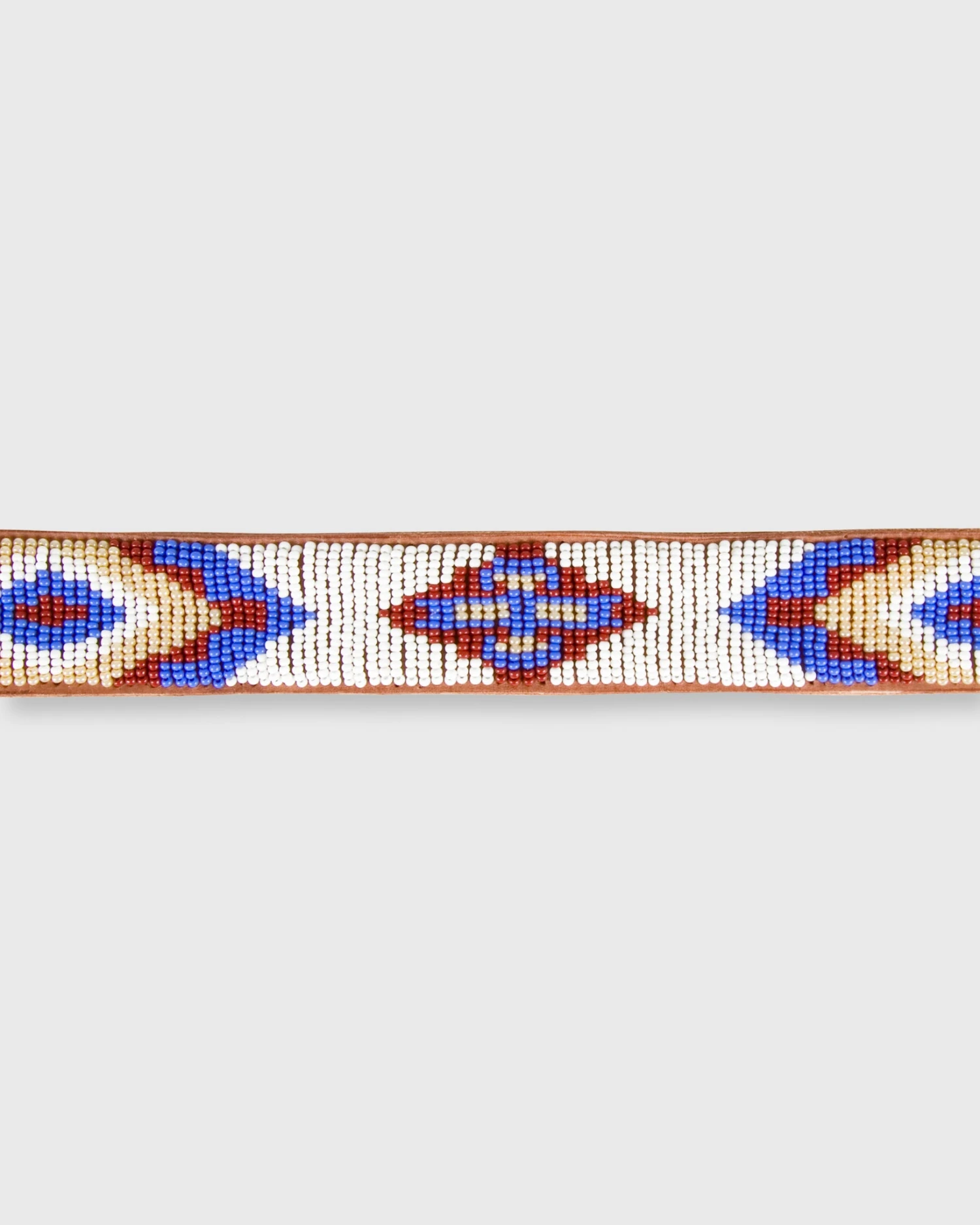 1.25" African Beaded Belt In White/Turquoise/Yellow Chobe Design 2 1.25" African Beaded Belt In White/Turquoise/Yellow Chobe Design - Image 2