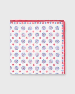 Cotton/Linen Print Pocket Square In Natural/Red/Navy Floral