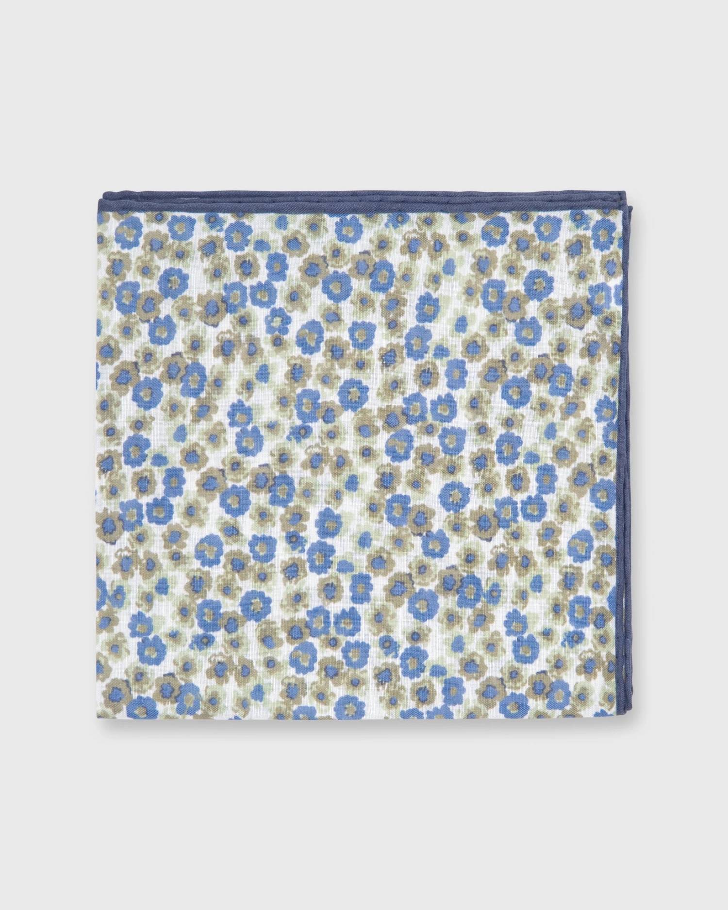 Cotton/Linen Print Pocket Square In White/Navy/Olive Floral 1 Cotton/Linen Print Pocket Square In White/Navy/Olive Floral