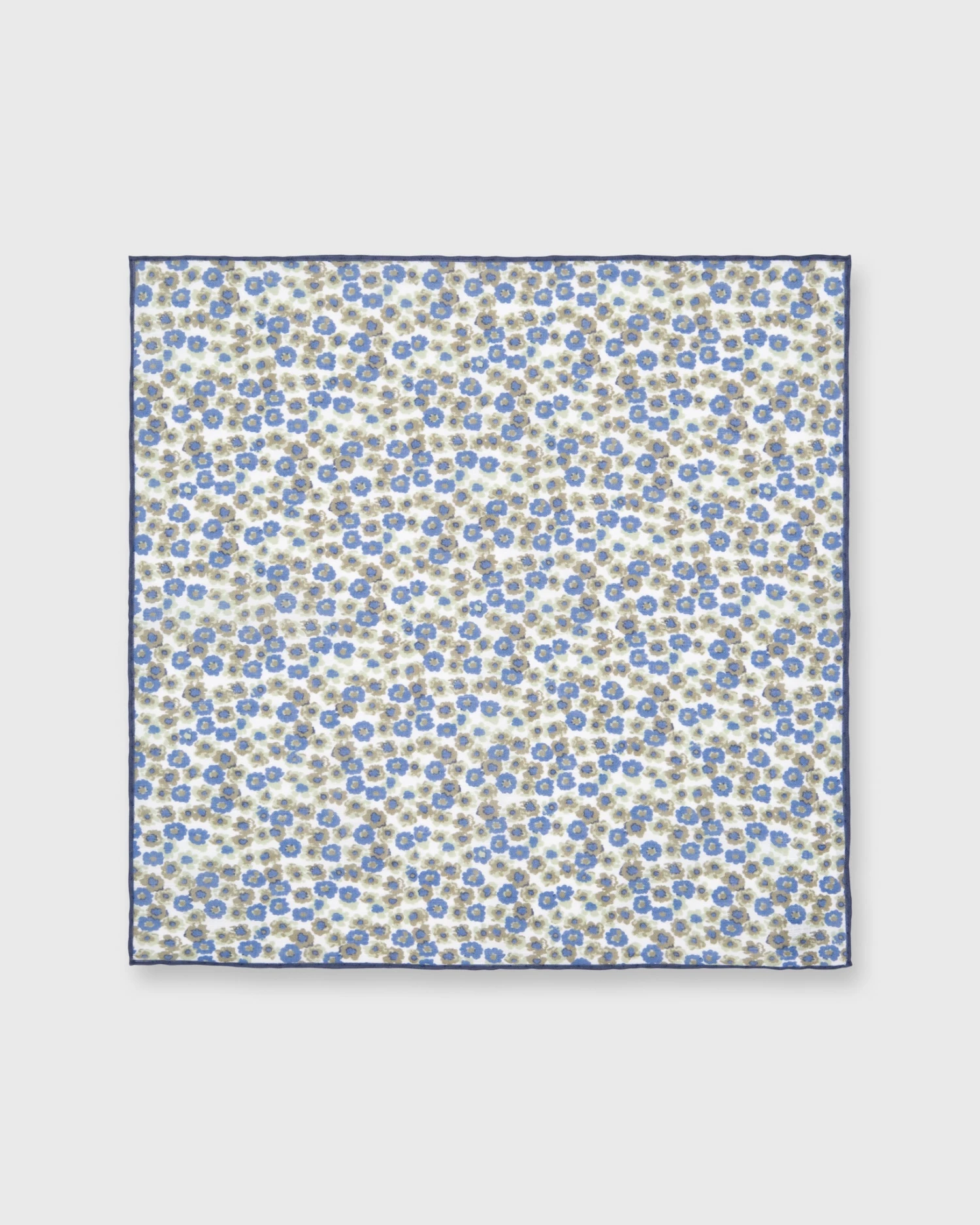 Cotton/Linen Print Pocket Square In White/Navy/Olive Floral 2 Cotton/Linen Print Pocket Square In White/Navy/Olive Floral - Image 2
