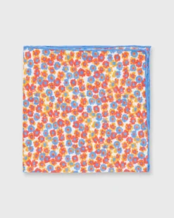 Cotton/Linen Print Pocket Square In White/Blue/Orange Floral