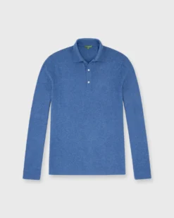 Long-Sleeved Rally Polo Sweater In Harbour Blue Cotton/Cashmere