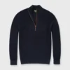 Half-Zip Thermal-Stitch Sweater In Navy Cotton/Cashmere