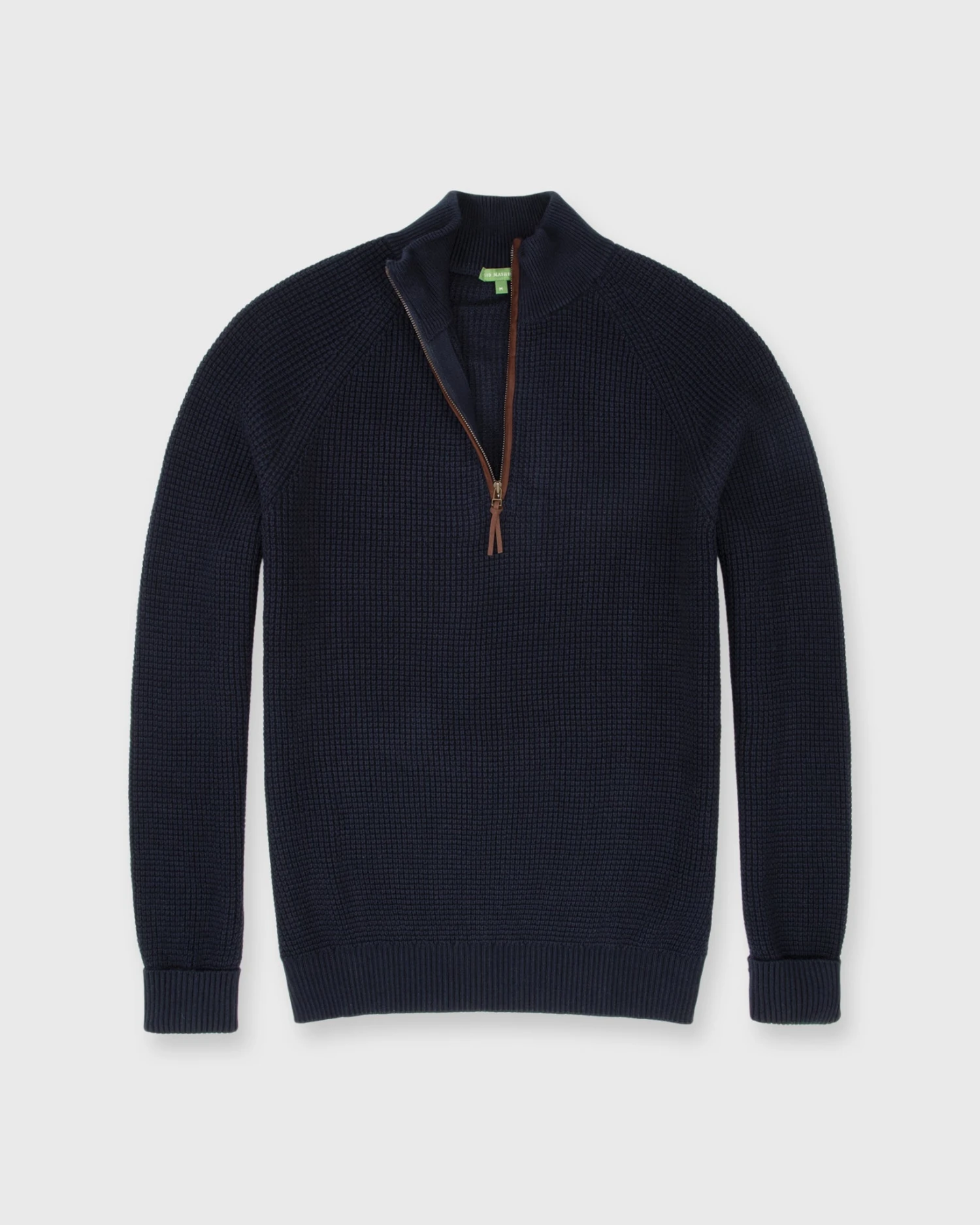 Half-Zip Thermal-Stitch Sweater In Navy Cotton/Cashmere 1 Half-Zip Thermal-Stitch Sweater In Navy Cotton/Cashmere