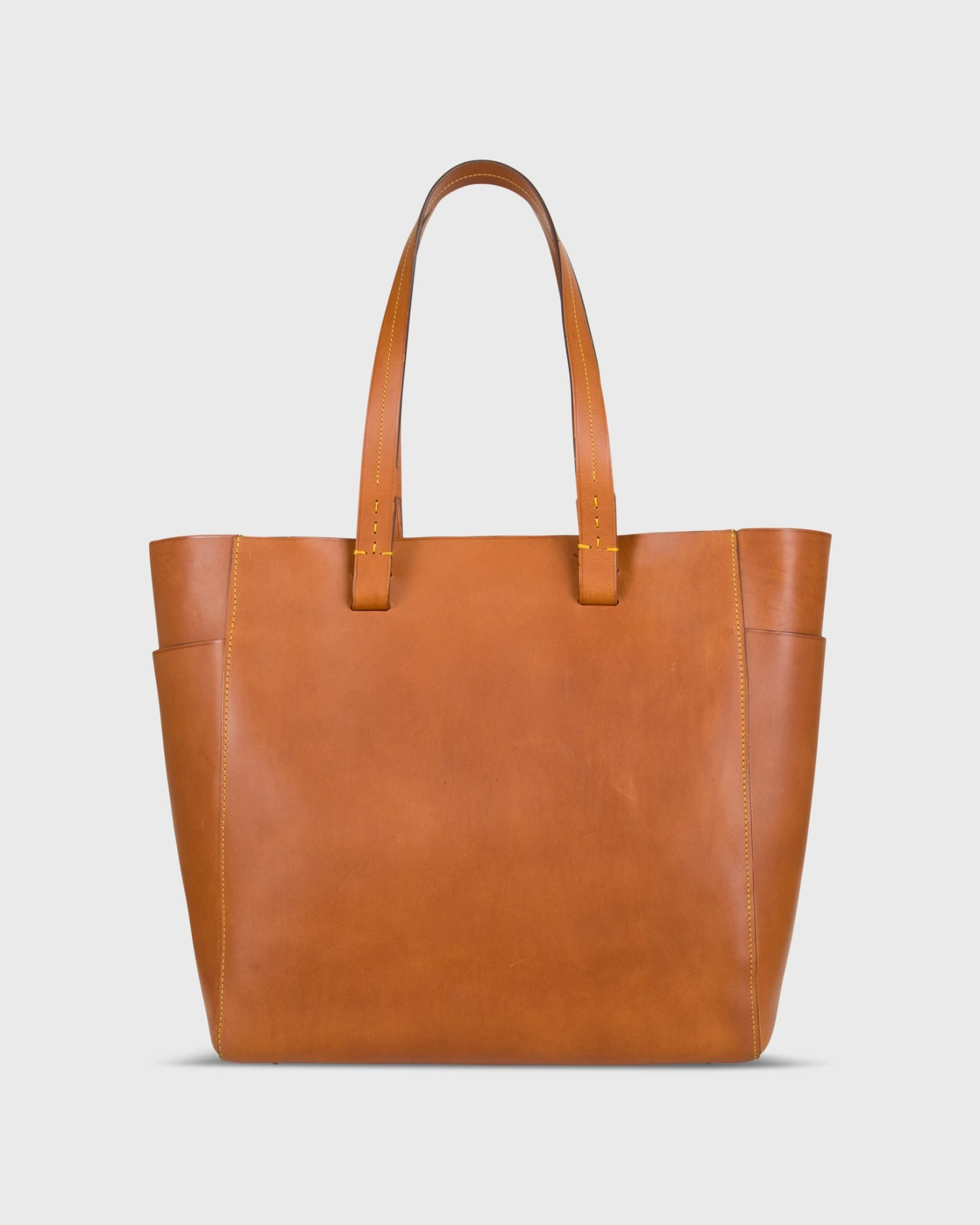Leather Tote With Trolley Strap In English Tan 1 Leather Tote With Trolley Strap In English Tan