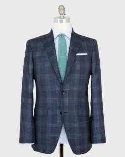 Virgil No. 2 Jacket In Navy/Seaglass Plaid Hopsack